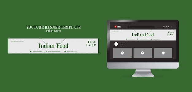 PSD restaurante de comida indiana e modelo de banner do youtube de negócios