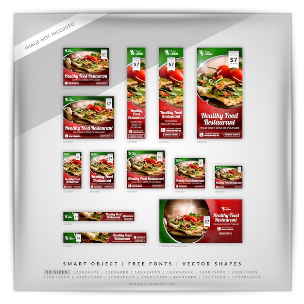 PSD restaurante de comida saudável google banner set