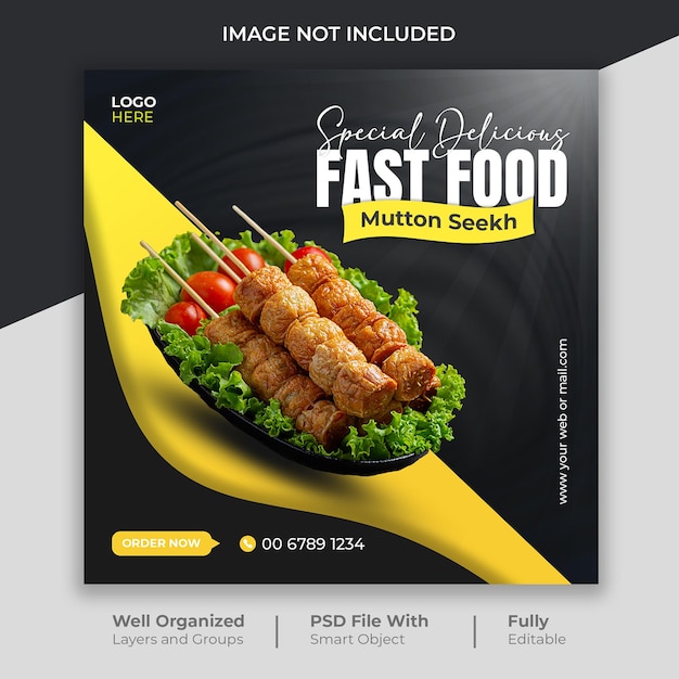 PSD restaurante de fast food postagem de banner de mídia social e modelo de promoção