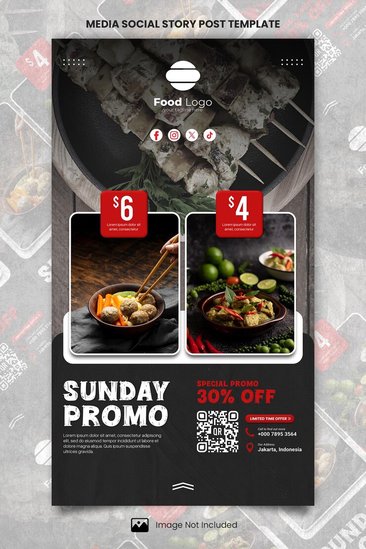 PSD restaurante de ofertas calientes menú de comida medios de comunicación historia social plantilla de publicación