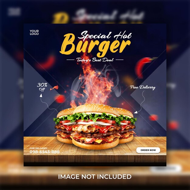 Restaurante para plantilla de redes sociales hoy deliciosa hamburguesa