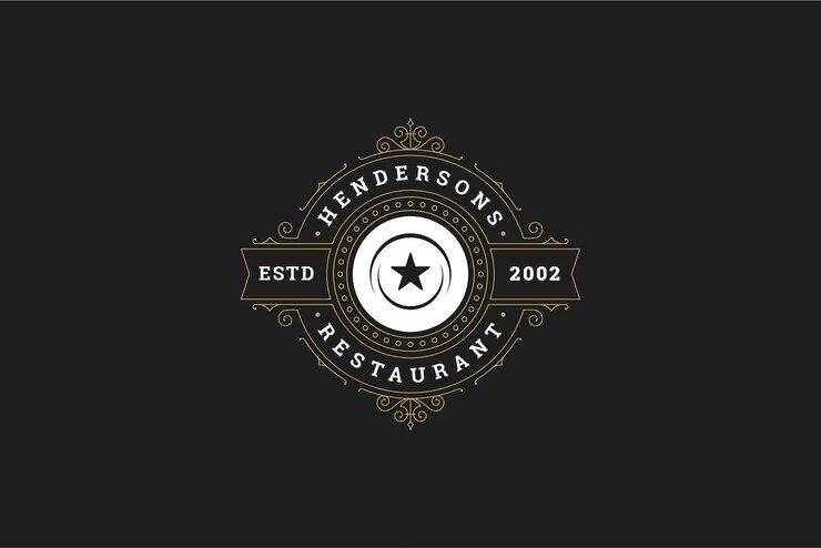 PSD restaurante premium círculo dourado modelo de design de logotipo vintage ornamento real curvo