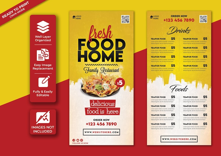 PSD restaurante trifold folleto tarjeta de menú diseño creativo archivo psd
