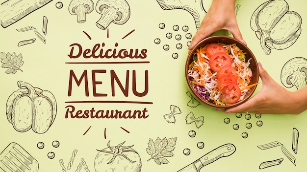 Restaurantmenühintergrund mit geschmackvollem Salat