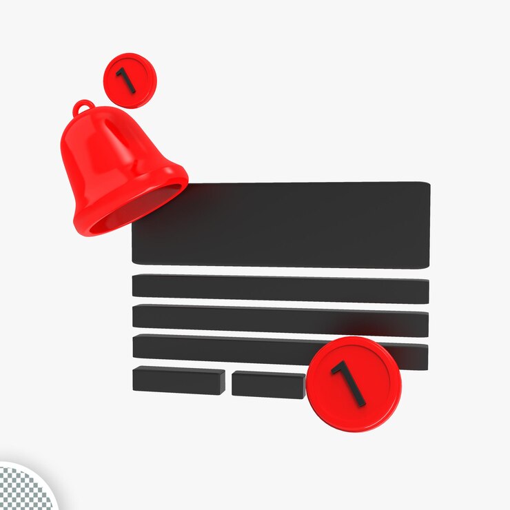 PSD resto de campana de notificación con icono de papel 3d renderizar objeto aislado