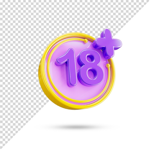 Restriction d'âge 18 Plus icône 3d sur fond transparent. Dix-huit plus symbole et signe 3d.