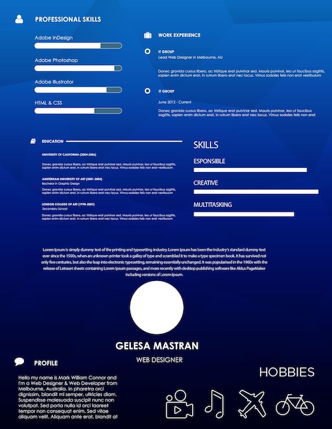 Resume y carta de presentación con acentos azules y grises