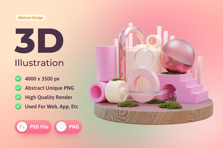 PSD resumen de objeto de ilustración 3d con forma de geometría de podio utilizada para impresión de aplicaciones web, etc.