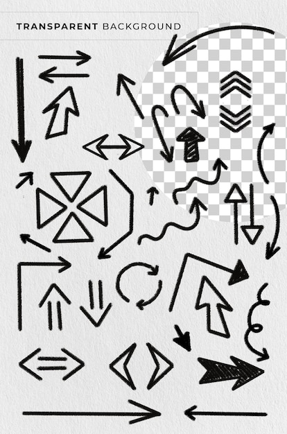 Resumo Arte de linhas desenhadas à mão estilo doodle conjunto de flechas coleção de linhas em negrito ilustração