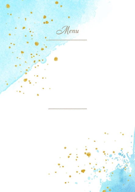 Resumo de aquarela azul e dourado para modelo de menu