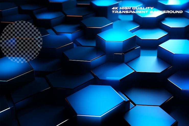 PSD resumo de tecnologia hexagonal azul em um fundo transparente
