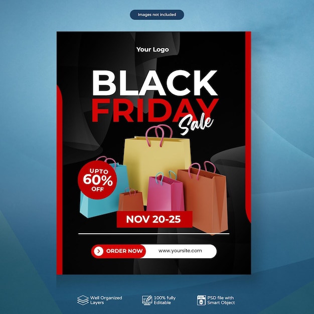 Resumo moderno de PSD Black Friday ou promoções de desconto de venda post de design de banner para mídias sociais