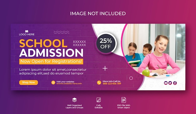 retour à l'école admission Facebook couverture modèle de bannière web