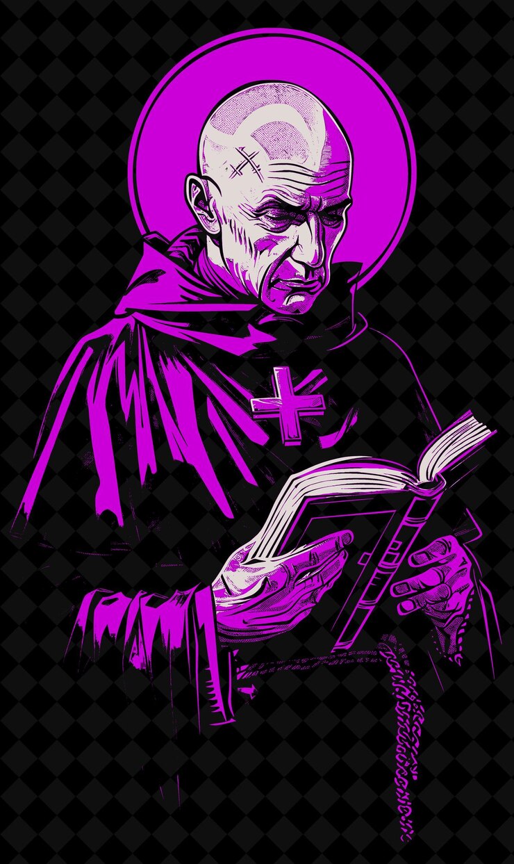 PSD retrato del abad en un hábito negro y cruz pectoral holdi diseño de colores vívidos colecciones png