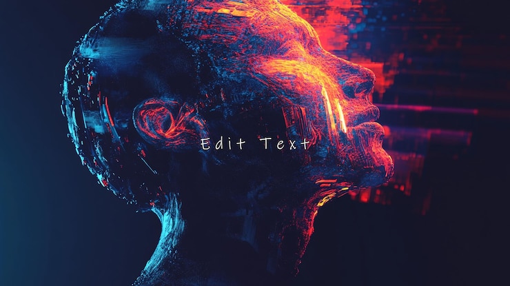PSD retrato abstrato de uma cabeça de pessoa com cores vibrantes e efeito de glitch