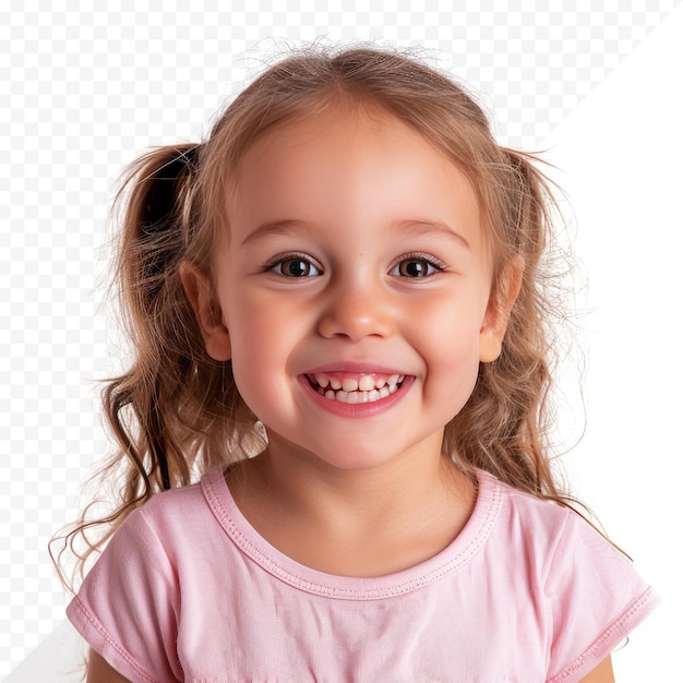 PSD retrato de una adorable y sonriente niña feliz aislada en un blanco