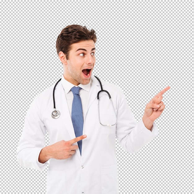 Retrato de un alegre hombre doctor hombre sonriente