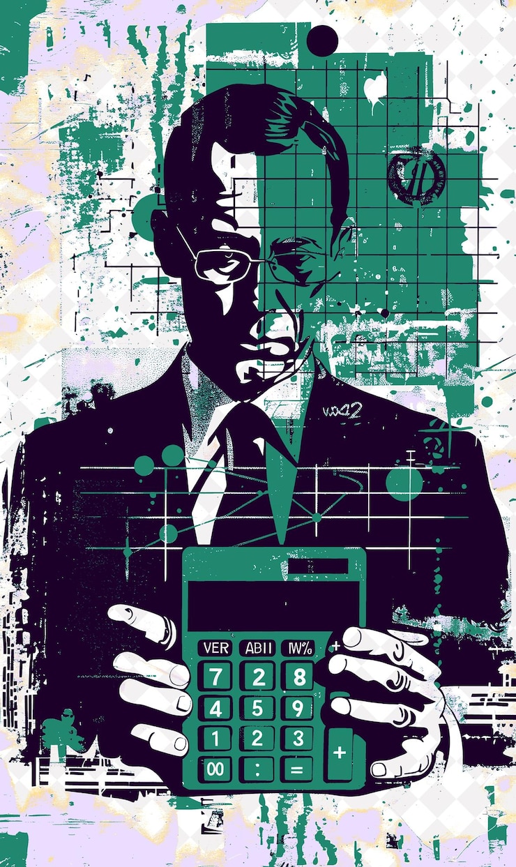 PSD retrato analítico del candidato presidencial con una ilustración plana de cálculo rojo en la campaña electoral