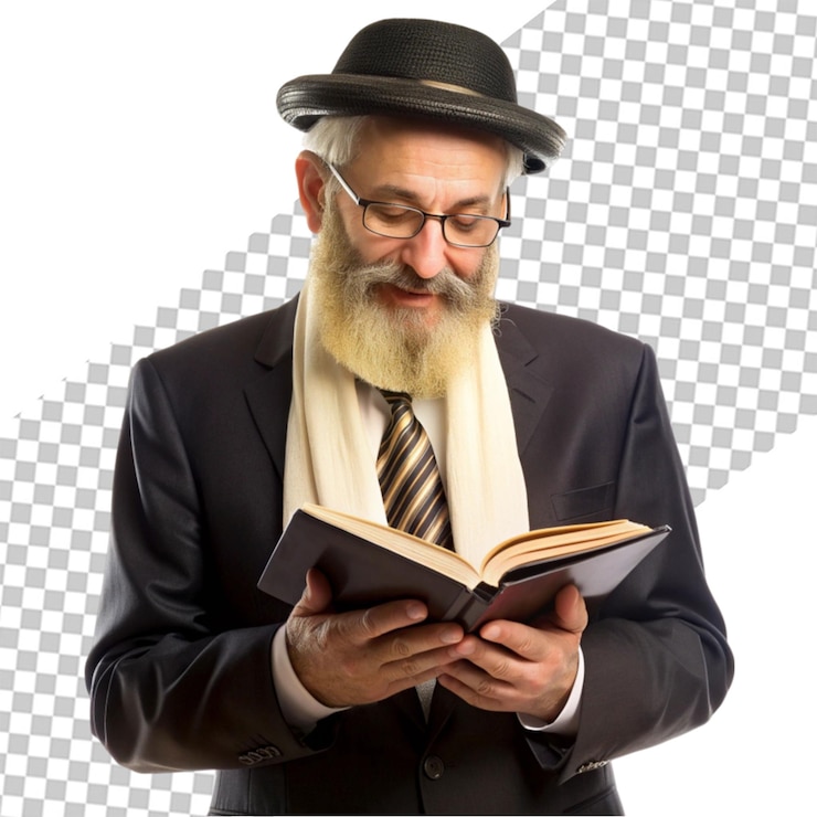 PSD retrato de un anciano leyendo el libro en la mano contra un fondo rojo