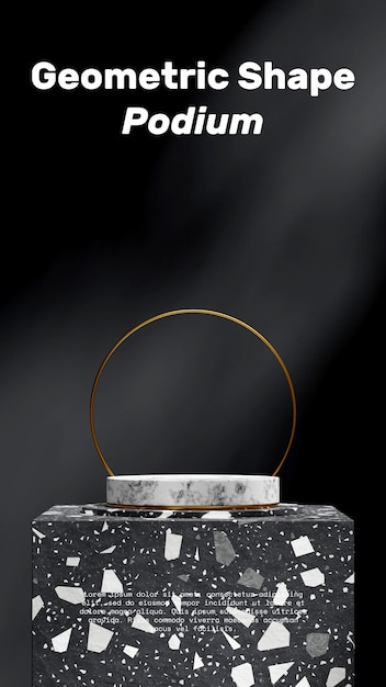 en retrato anillo de oro y pared 3d imagen render escena plantilla negro blanco terrazo podio