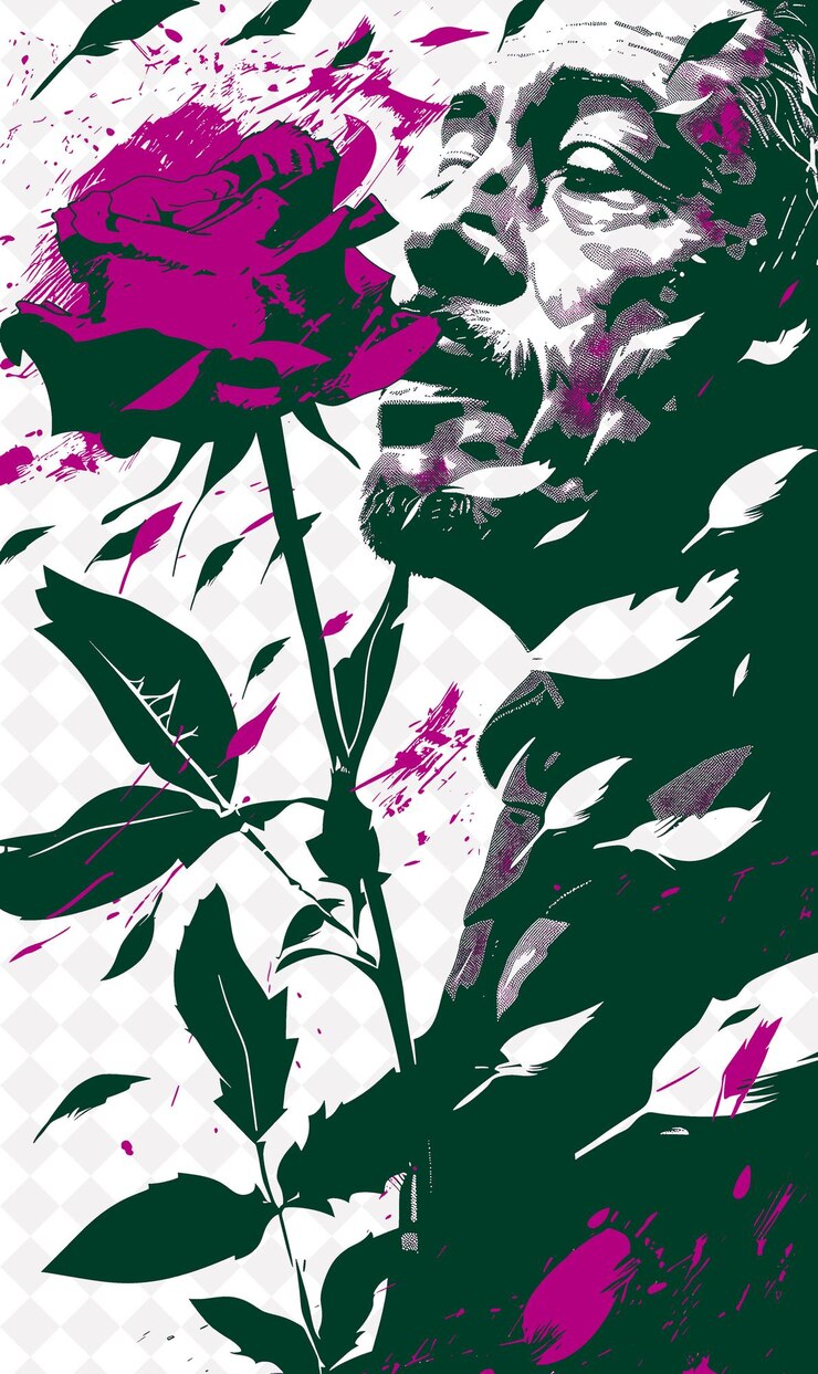 PSD retrato apasionado del candidato presidencial con una rosa roja ilustración plana campaña electoral