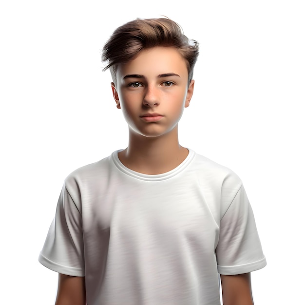 PSD retrato de un apuesto joven con una camiseta blanca sobre un fondo blanco