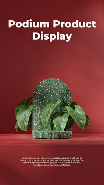 en retrato arco telón de fondo 3d render maqueta en blanco terrazzo textura podium cilindro curvo