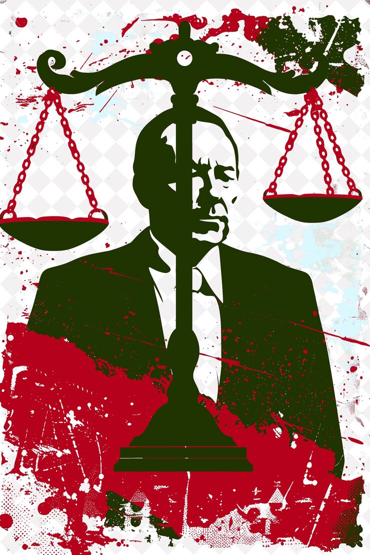 PSD retrato asertivo del candidato presidencial con una ilustración plana de escala roja p en la campaña electoral