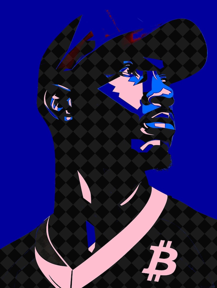 PSD retrato atlético do candidato à presidência com ilustração do símbolo bitcoin design da campanha eleitoral