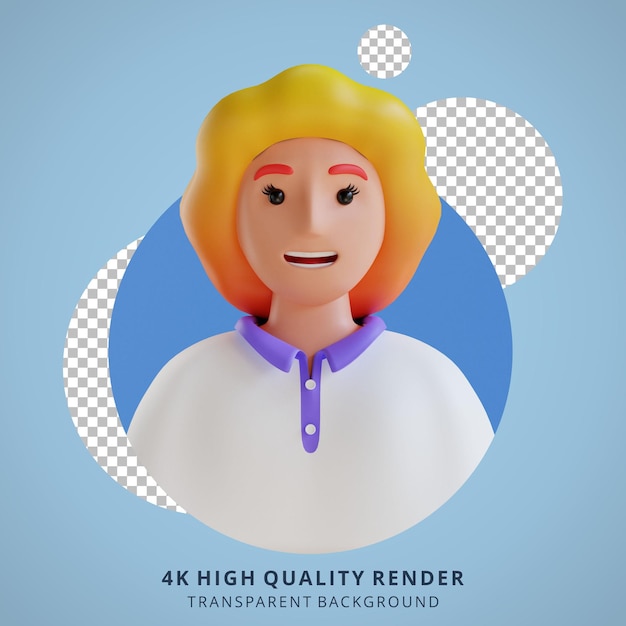 Retrato de avatar de dibujos animados en 3D de mujer joven