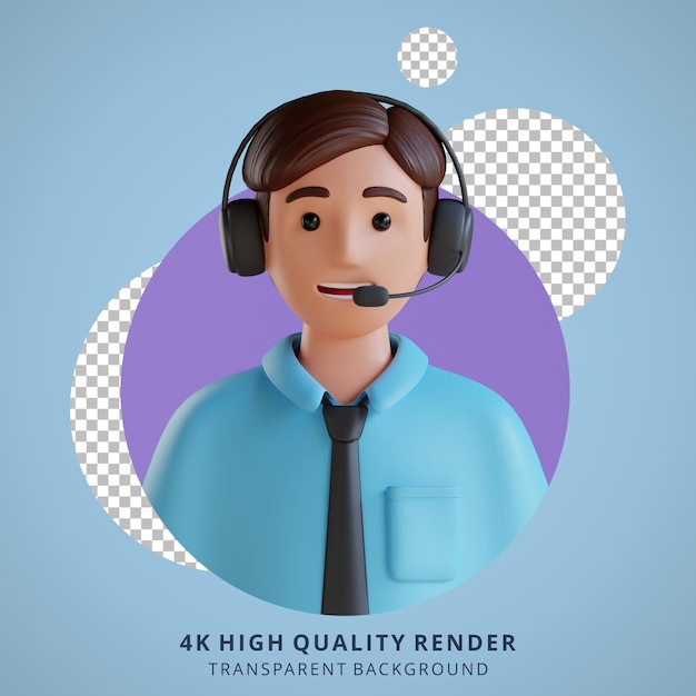 Retrato de avatar de dibujos animados 3d de servicio al cliente masculino