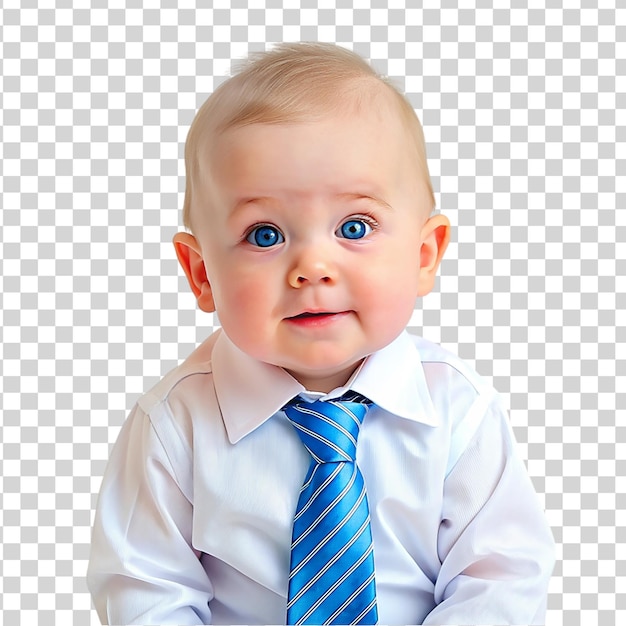 Retrato de un bebé sonriente con camisa y corbata aislado sobre un fondo transparente