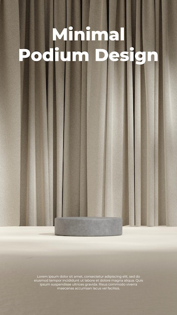 PSD en retrato blanco piso cortina fondo 3d render imagen vacío maqueta gris hormigón podio