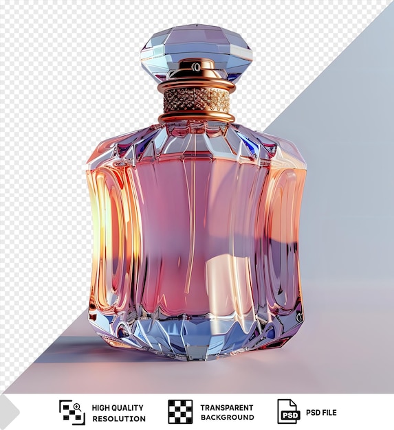 Retrato botella de perfume de lujo png clipart en un fondo transparente contra una pared blanca con una sombra oscura en el fondo png psd