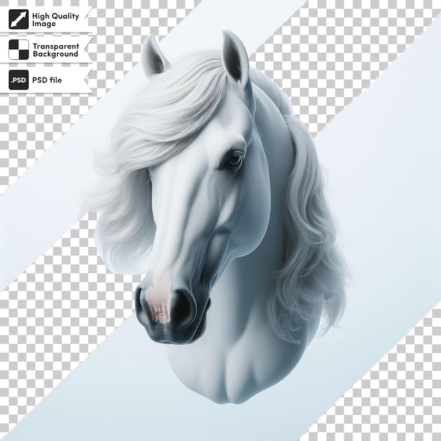 Retrato de caballo blanco psd en fondo transparente con capa de máscara editable