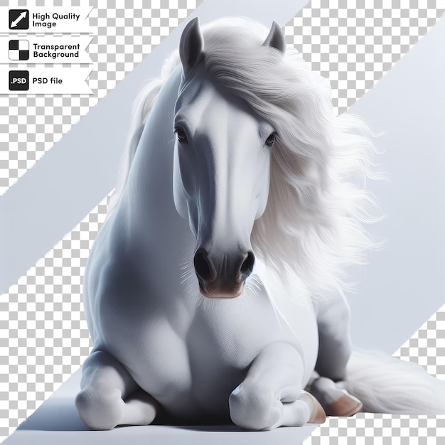 PSD retrato de caballo blanco psd en fondo transparente con capa de máscara editable