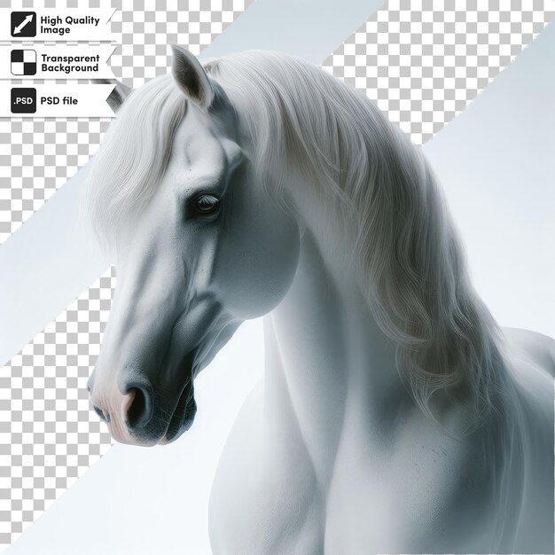 Retrato de caballo blanco psd en fondo transparente con capa de máscara editable