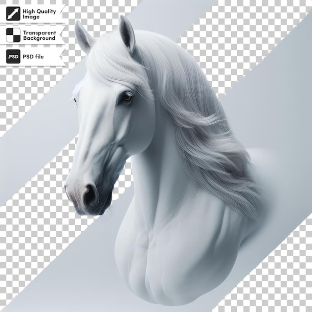 PSD retrato de caballo blanco psd en fondo transparente con capa de máscara editable