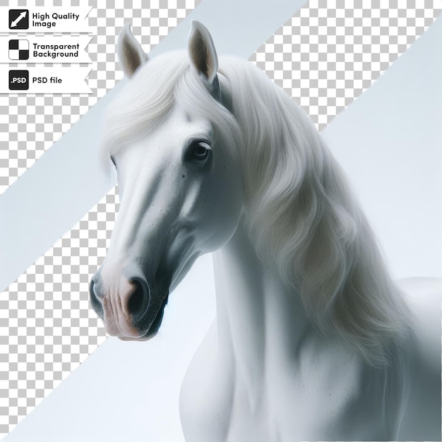 Retrato de caballo blanco psd en fondo transparente con capa de máscara editable