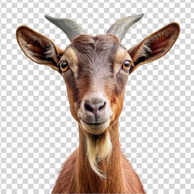 PSD retrato de una cabra marrón aislada sobre un fondo transparente