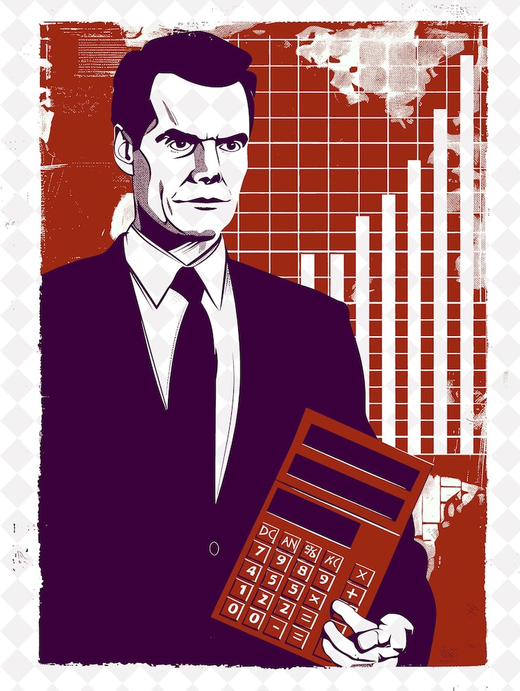 PSD retrato del candidato presidencial financiero con una ilustración plana de cálculo roja en la campaña electoral
