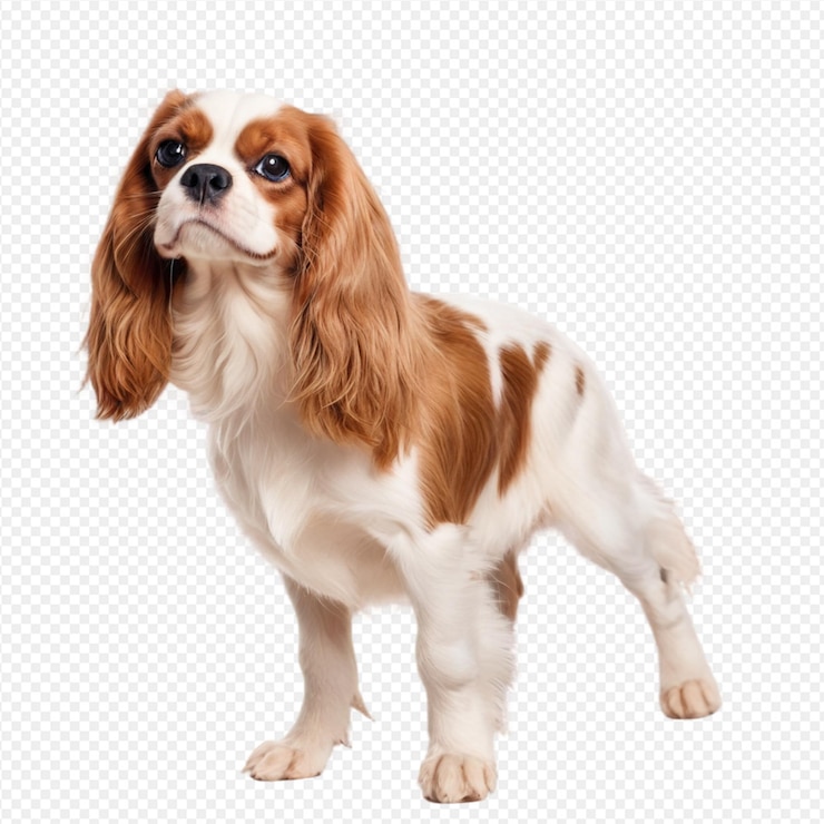PSD el retrato del cavalier king charles spaniel con fondo blanco, iluminación de estudio, textura detallada de la piel