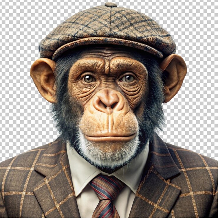 PSD retrato de un chimpancé con un fondo transparente a cuadros clásico