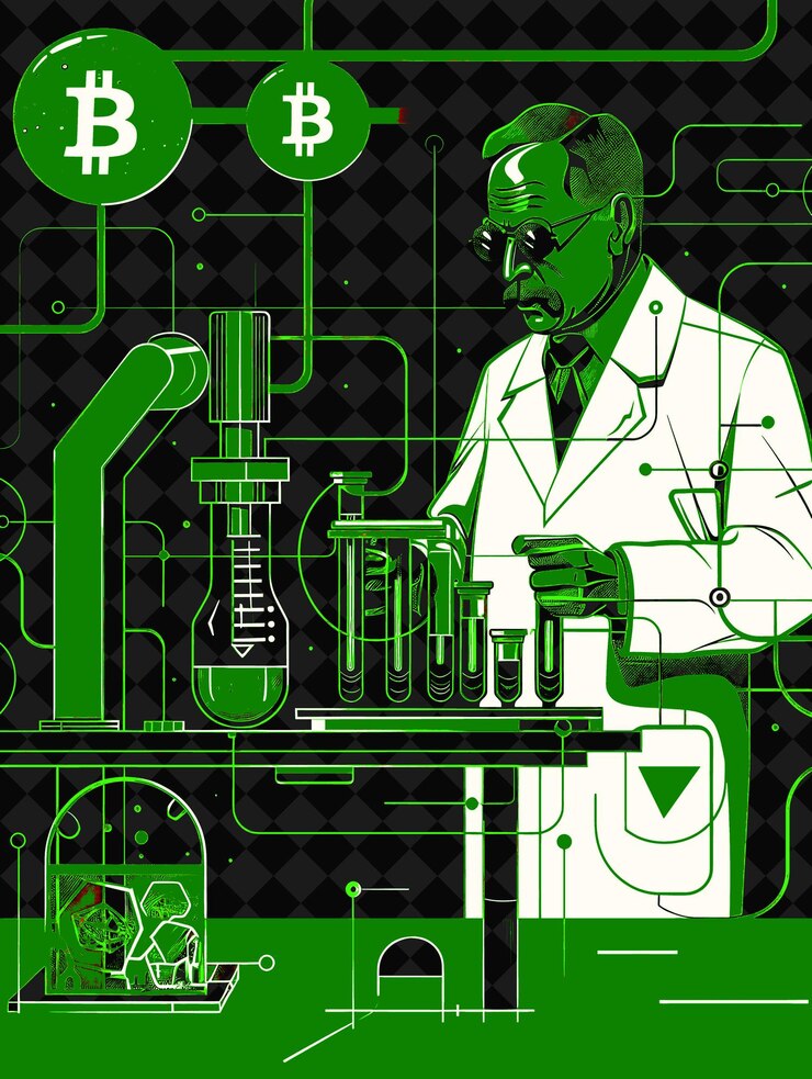 PSD retrato científico del candidato presidencial con el diseño de la campaña electoral de la ilustración del símbolo de bitcoin