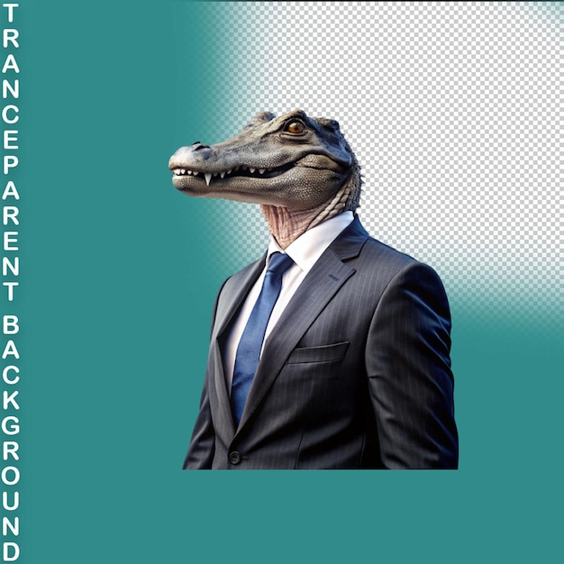PSD retrato de un cocodrilo con un traje de negocios en un fondo transparente