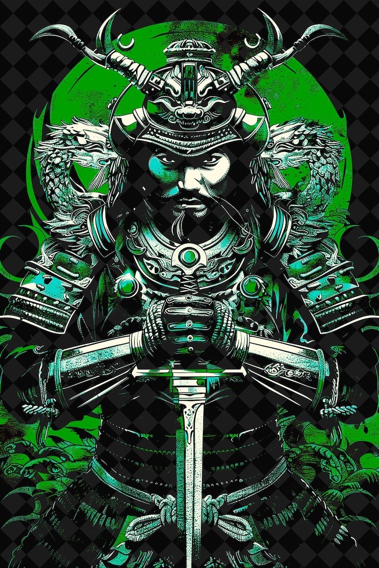 PSD retrato coreano de hwarang con armadura tradicional y con cuernos he diseños de personajes de ilustración png