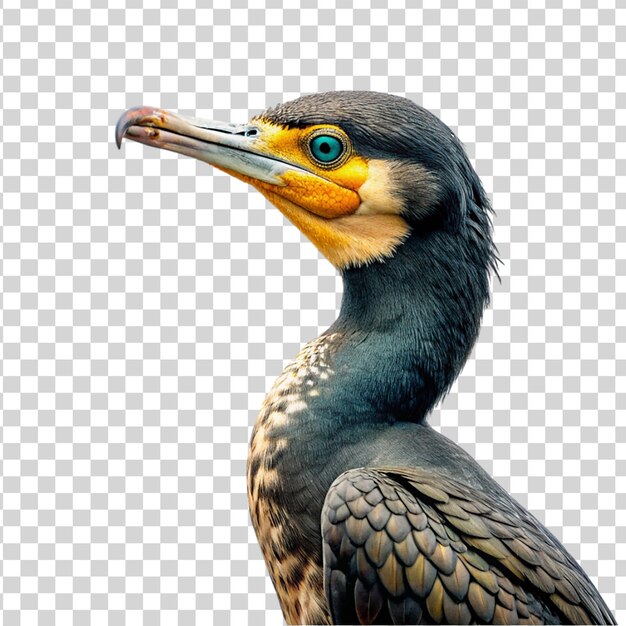 Retrato de cormorán aislado sobre un fondo transparente