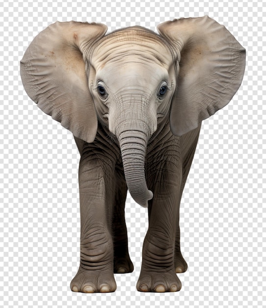 PSD retrato de bebê elefante olhando para a frente isolado em fundo transparente