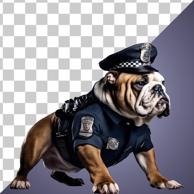 PSD retrato de buldogue antropomórfico humanóide vestindo uniforme de policial isolado e transparente