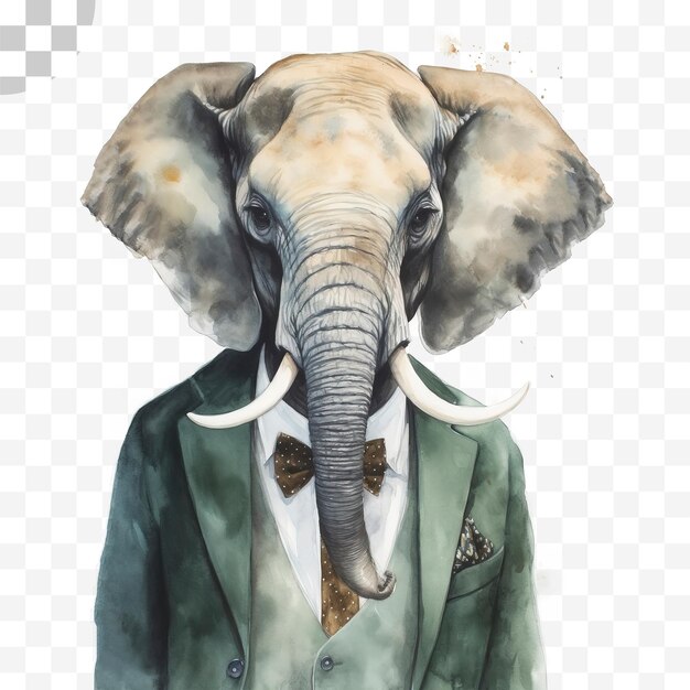 PSD retrato de cabeça de elefante aquarela fundo transparente